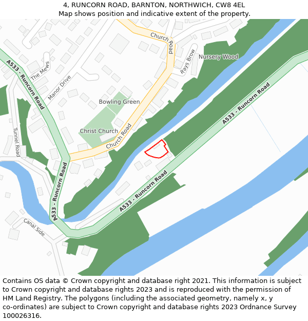 4, RUNCORN ROAD, BARNTON, NORTHWICH, CW8 4EL: Location map and indicative extent of plot