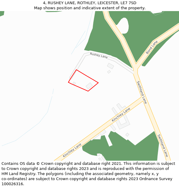 4, RUSHEY LANE, ROTHLEY, LEICESTER, LE7 7SD: Location map and indicative extent of plot