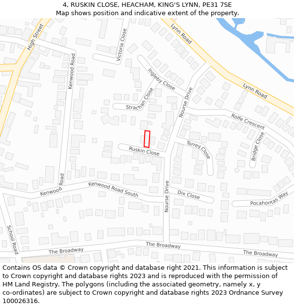 4, RUSKIN CLOSE, HEACHAM, KING'S LYNN, PE31 7SE: Location map and indicative extent of plot