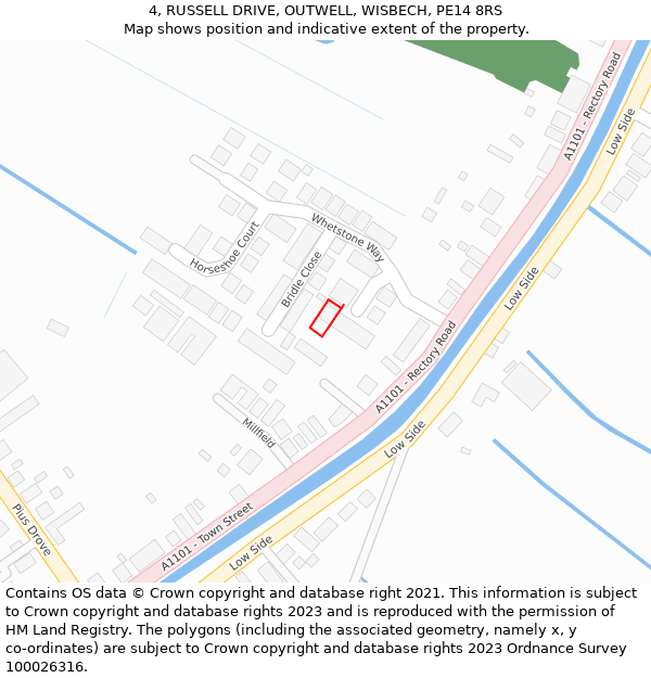 4, RUSSELL DRIVE, OUTWELL, WISBECH, PE14 8RS: Location map and indicative extent of plot