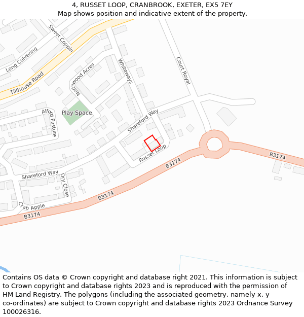 4, RUSSET LOOP, CRANBROOK, EXETER, EX5 7EY: Location map and indicative extent of plot