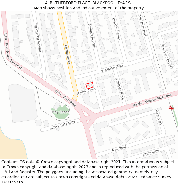 4, RUTHERFORD PLACE, BLACKPOOL, FY4 1SL: Location map and indicative extent of plot