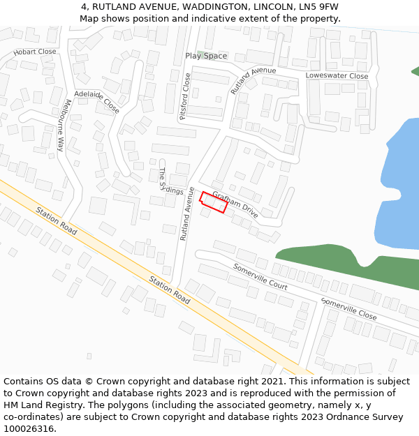 4, RUTLAND AVENUE, WADDINGTON, LINCOLN, LN5 9FW: Location map and indicative extent of plot