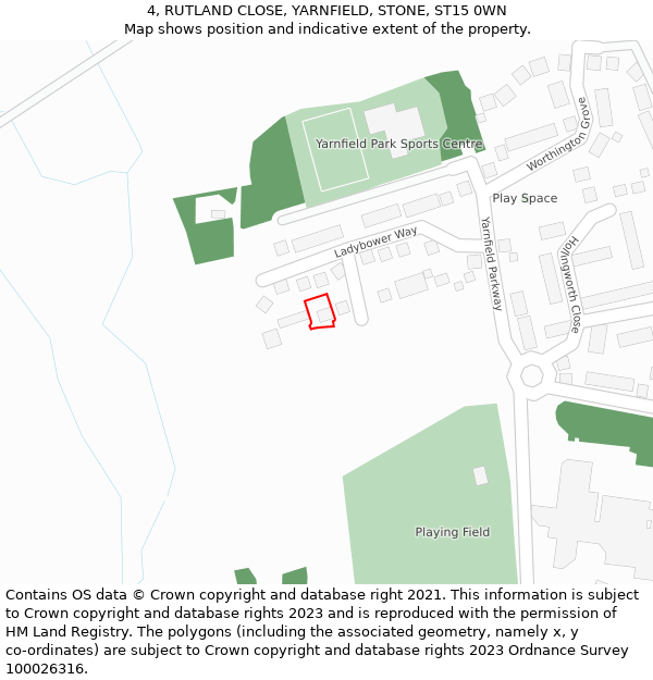 4, RUTLAND CLOSE, YARNFIELD, STONE, ST15 0WN: Location map and indicative extent of plot