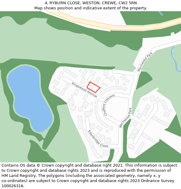 4, RYBURN CLOSE, WESTON, CREWE, CW2 5RN: Location map and indicative extent of plot