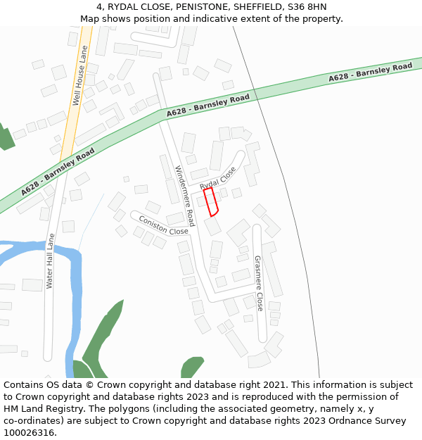 4, RYDAL CLOSE, PENISTONE, SHEFFIELD, S36 8HN: Location map and indicative extent of plot