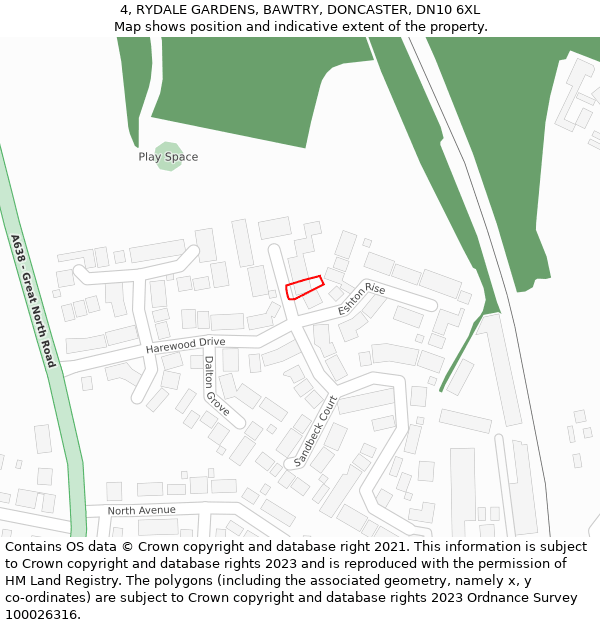 4, RYDALE GARDENS, BAWTRY, DONCASTER, DN10 6XL: Location map and indicative extent of plot