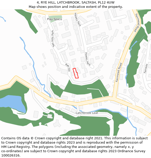 4, RYE HILL, LATCHBROOK, SALTASH, PL12 4UW: Location map and indicative extent of plot