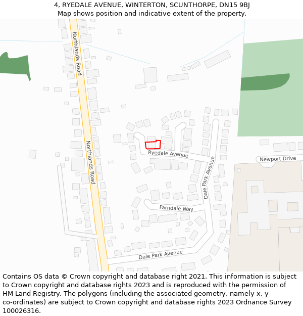 4, RYEDALE AVENUE, WINTERTON, SCUNTHORPE, DN15 9BJ: Location map and indicative extent of plot