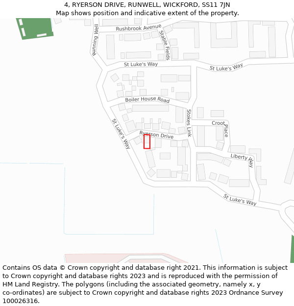 4, RYERSON DRIVE, RUNWELL, WICKFORD, SS11 7JN: Location map and indicative extent of plot