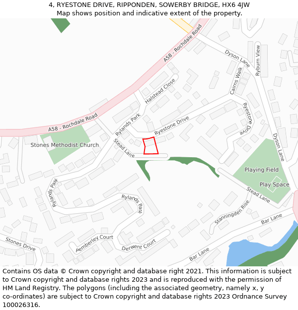 4, RYESTONE DRIVE, RIPPONDEN, SOWERBY BRIDGE, HX6 4JW: Location map and indicative extent of plot