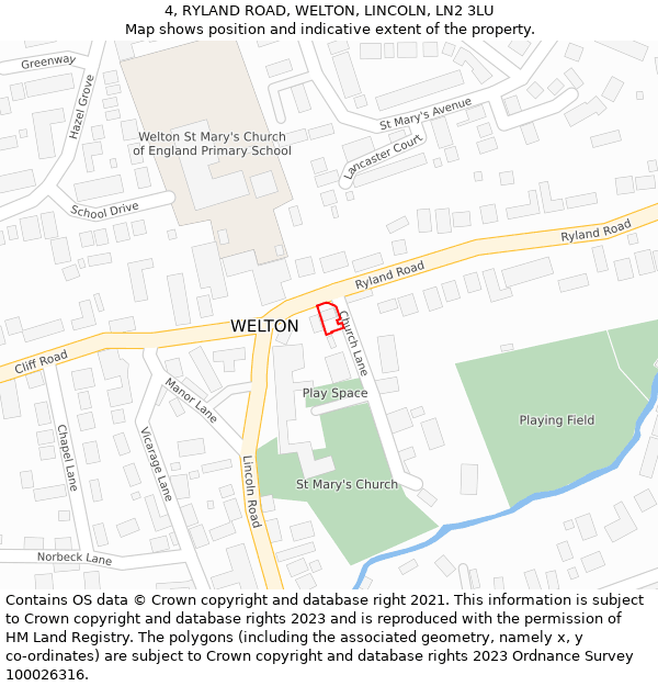 4, RYLAND ROAD, WELTON, LINCOLN, LN2 3LU: Location map and indicative extent of plot