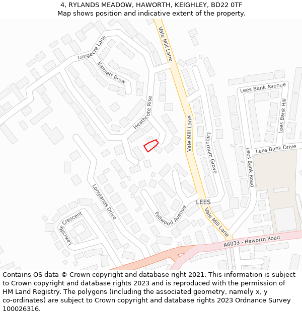 4, RYLANDS MEADOW, HAWORTH, KEIGHLEY, BD22 0TF: Location map and indicative extent of plot