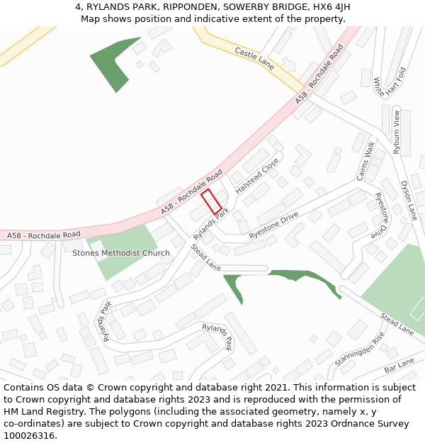 4, RYLANDS PARK, RIPPONDEN, SOWERBY BRIDGE, HX6 4JH: Location map and indicative extent of plot