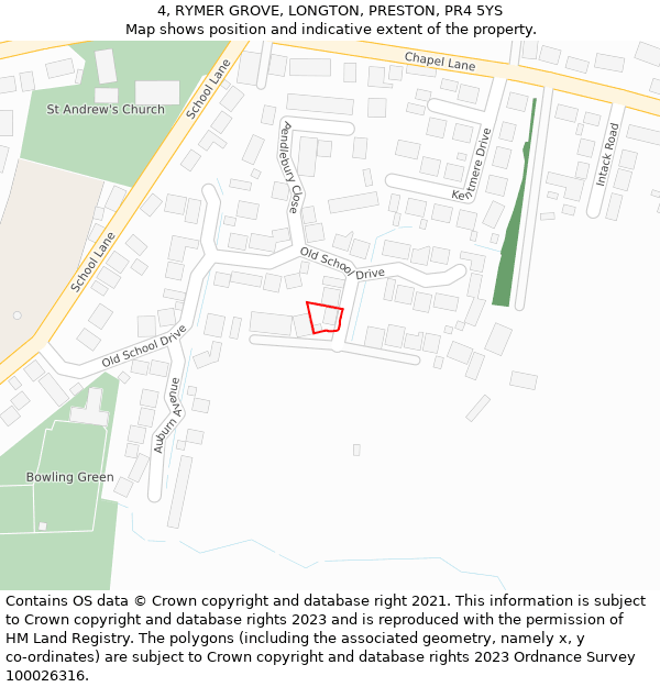 4, RYMER GROVE, LONGTON, PRESTON, PR4 5YS: Location map and indicative extent of plot