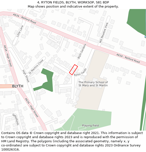 4, RYTON FIELDS, BLYTH, WORKSOP, S81 8DP: Location map and indicative extent of plot