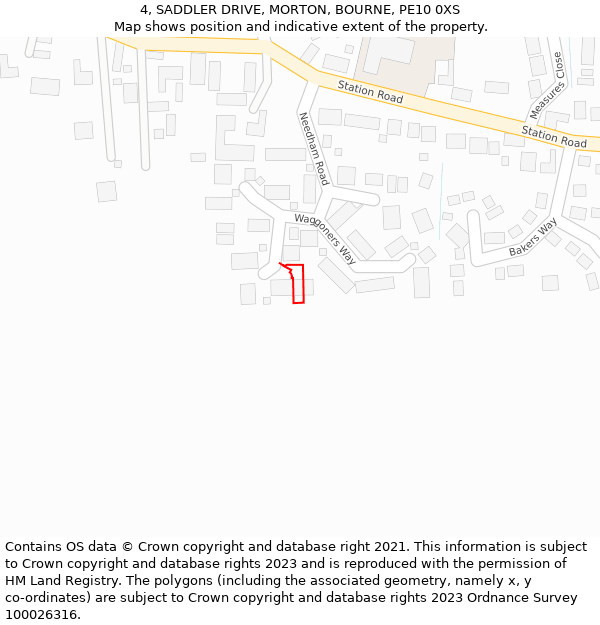 4, SADDLER DRIVE, MORTON, BOURNE, PE10 0XS: Location map and indicative extent of plot