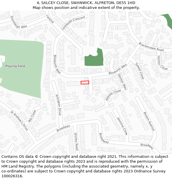 4, SALCEY CLOSE, SWANWICK, ALFRETON, DE55 1HD: Location map and indicative extent of plot