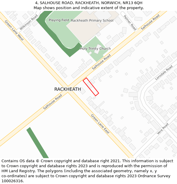 4, SALHOUSE ROAD, RACKHEATH, NORWICH, NR13 6QH: Location map and indicative extent of plot