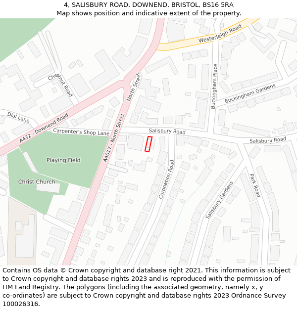 4, SALISBURY ROAD, DOWNEND, BRISTOL, BS16 5RA: Location map and indicative extent of plot