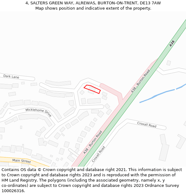 4, SALTERS GREEN WAY, ALREWAS, BURTON-ON-TRENT, DE13 7AW: Location map and indicative extent of plot