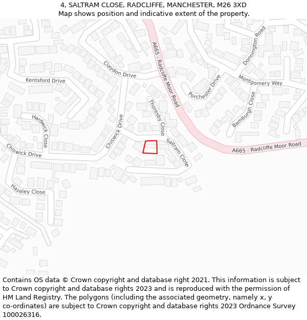 4, SALTRAM CLOSE, RADCLIFFE, MANCHESTER, M26 3XD: Location map and indicative extent of plot