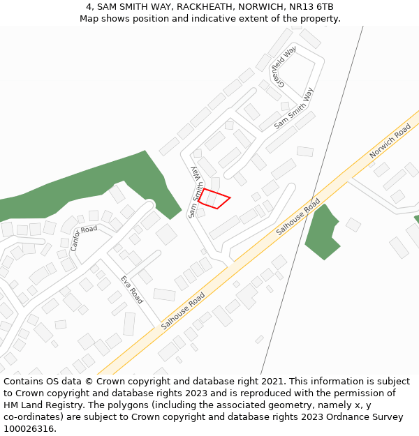 4, SAM SMITH WAY, RACKHEATH, NORWICH, NR13 6TB: Location map and indicative extent of plot