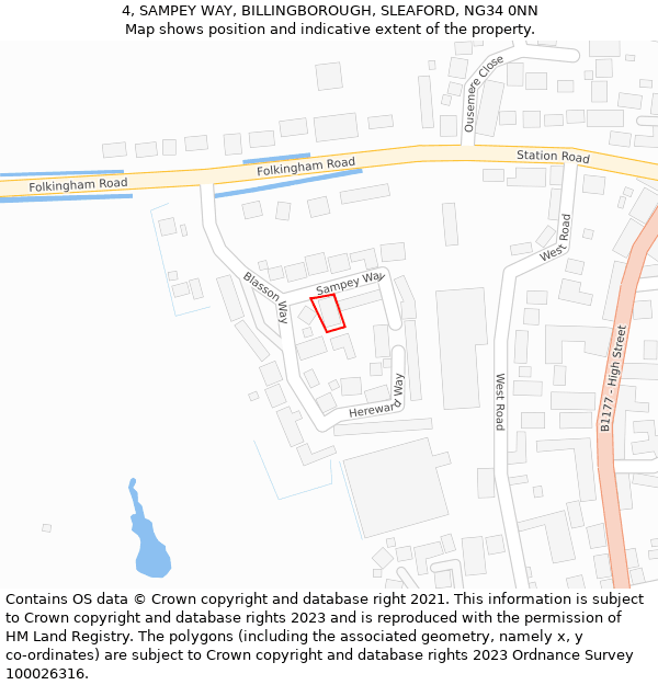 4, SAMPEY WAY, BILLINGBOROUGH, SLEAFORD, NG34 0NN: Location map and indicative extent of plot