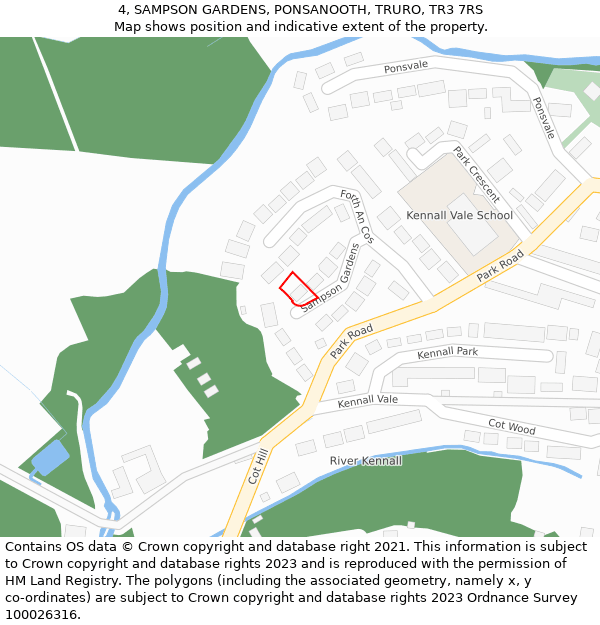 4, SAMPSON GARDENS, PONSANOOTH, TRURO, TR3 7RS: Location map and indicative extent of plot