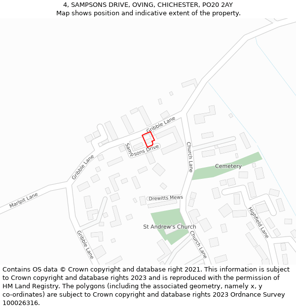 4, SAMPSONS DRIVE, OVING, CHICHESTER, PO20 2AY: Location map and indicative extent of plot