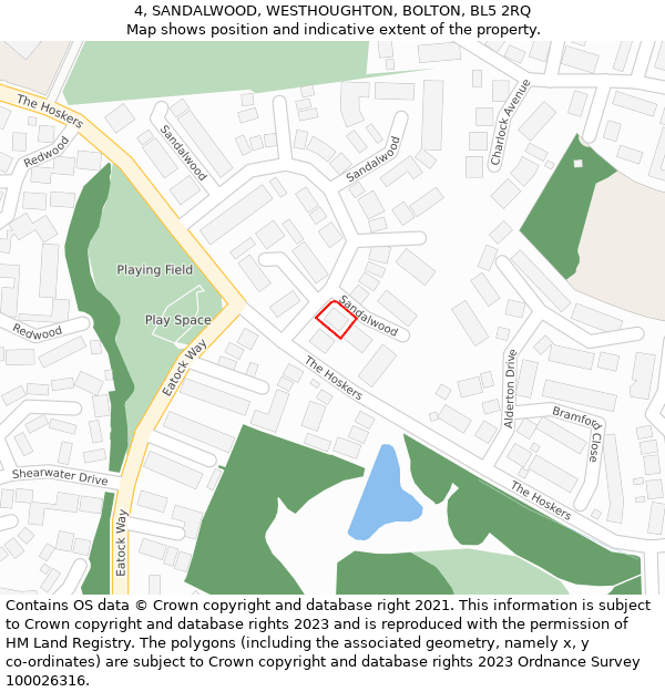 4, SANDALWOOD, WESTHOUGHTON, BOLTON, BL5 2RQ: Location map and indicative extent of plot