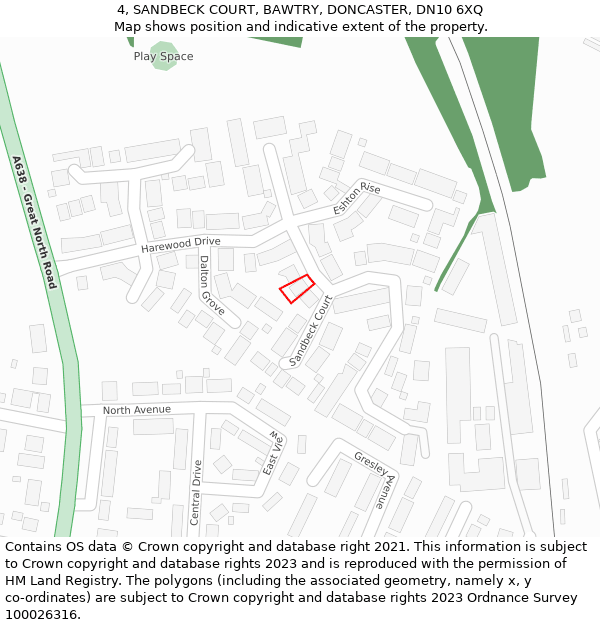 4, SANDBECK COURT, BAWTRY, DONCASTER, DN10 6XQ: Location map and indicative extent of plot