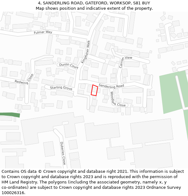 4, SANDERLING ROAD, GATEFORD, WORKSOP, S81 8UY: Location map and indicative extent of plot