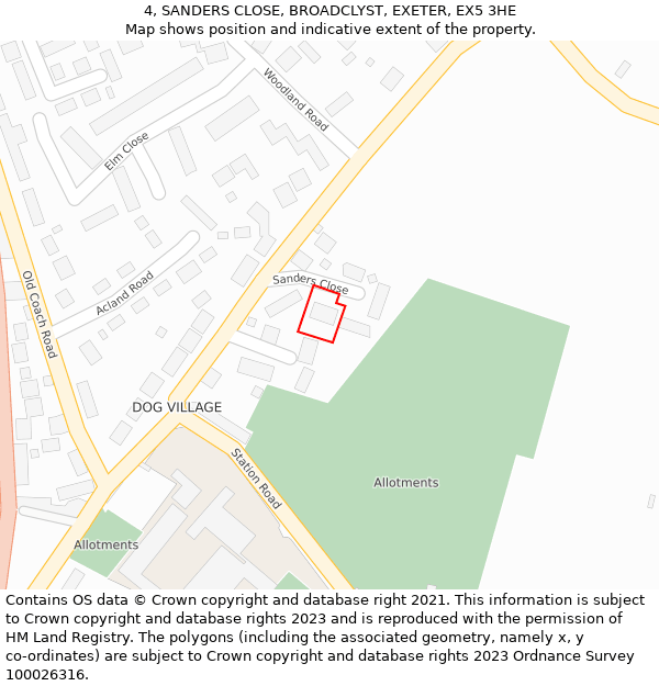 4, SANDERS CLOSE, BROADCLYST, EXETER, EX5 3HE: Location map and indicative extent of plot