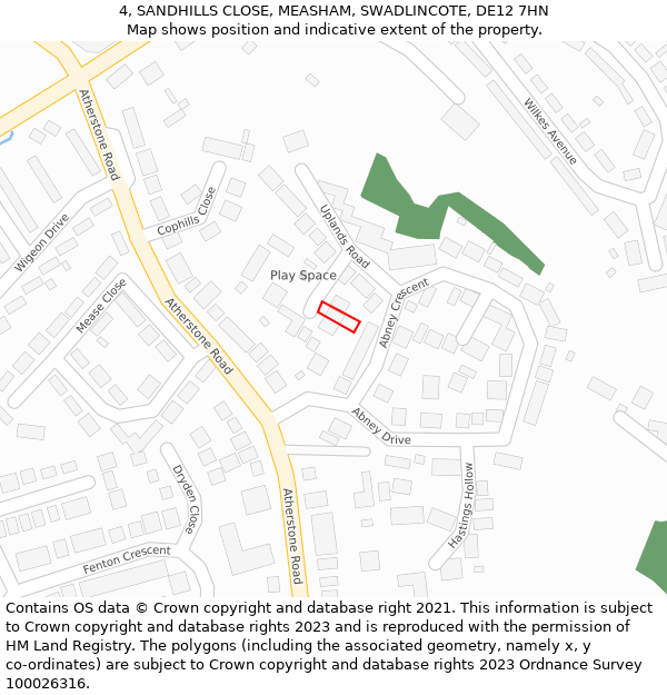 4, SANDHILLS CLOSE, MEASHAM, SWADLINCOTE, DE12 7HN: Location map and indicative extent of plot