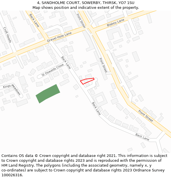 4, SANDHOLME COURT, SOWERBY, THIRSK, YO7 1SU: Location map and indicative extent of plot