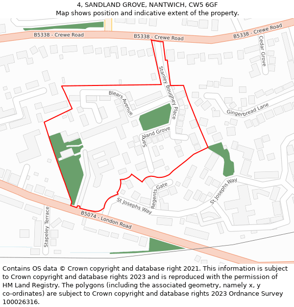 4, SANDLAND GROVE, NANTWICH, CW5 6GF: Location map and indicative extent of plot