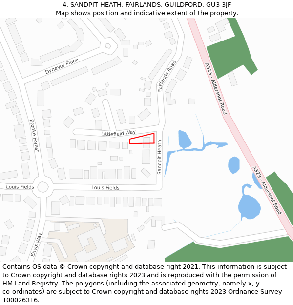 4, SANDPIT HEATH, FAIRLANDS, GUILDFORD, GU3 3JF: Location map and indicative extent of plot