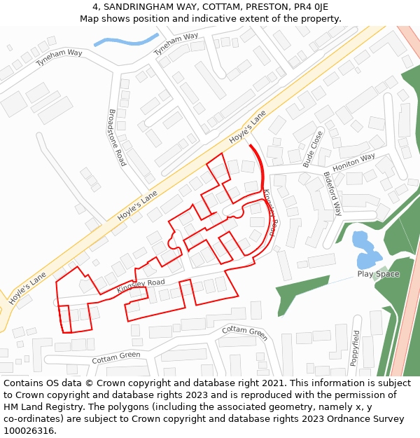 4, SANDRINGHAM WAY, COTTAM, PRESTON, PR4 0JE: Location map and indicative extent of plot