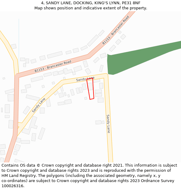 4, SANDY LANE, DOCKING, KING'S LYNN, PE31 8NF: Location map and indicative extent of plot