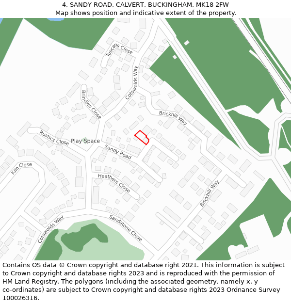 4, SANDY ROAD, CALVERT, BUCKINGHAM, MK18 2FW: Location map and indicative extent of plot