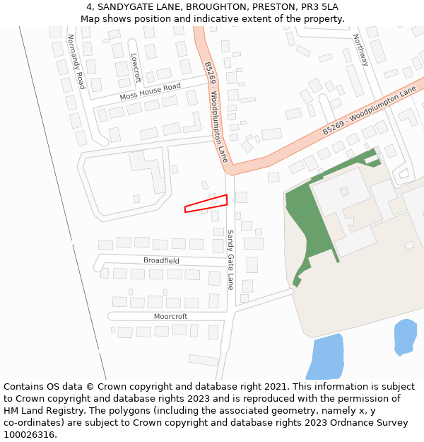 4, SANDYGATE LANE, BROUGHTON, PRESTON, PR3 5LA: Location map and indicative extent of plot