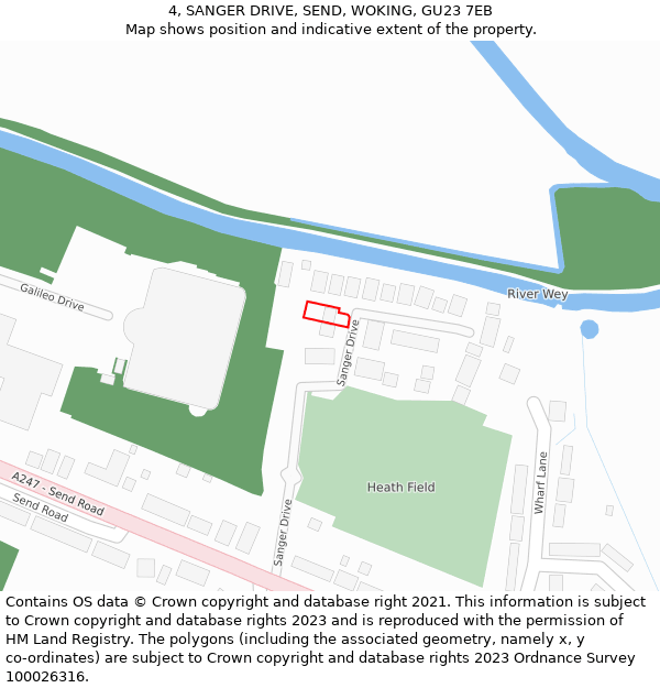 4, SANGER DRIVE, SEND, WOKING, GU23 7EB: Location map and indicative extent of plot