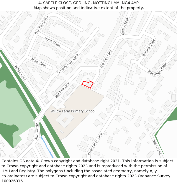 4, SAPELE CLOSE, GEDLING, NOTTINGHAM, NG4 4AP: Location map and indicative extent of plot