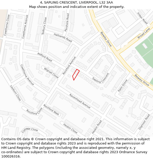 4, SAPLING CRESCENT, LIVERPOOL, L32 3AA: Location map and indicative extent of plot