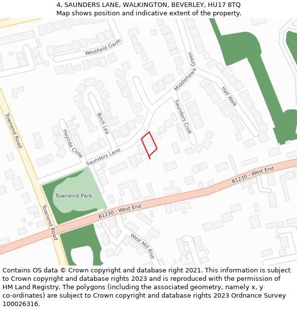 4, SAUNDERS LANE, WALKINGTON, BEVERLEY, HU17 8TQ: Location map and indicative extent of plot