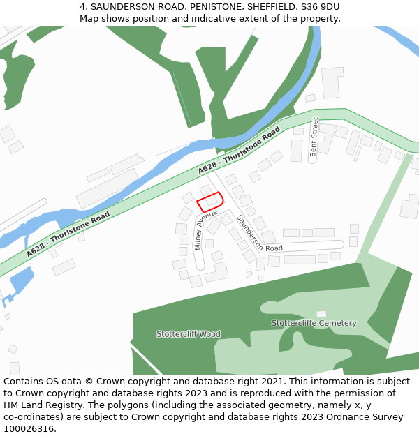 4, SAUNDERSON ROAD, PENISTONE, SHEFFIELD, S36 9DU: Location map and indicative extent of plot
