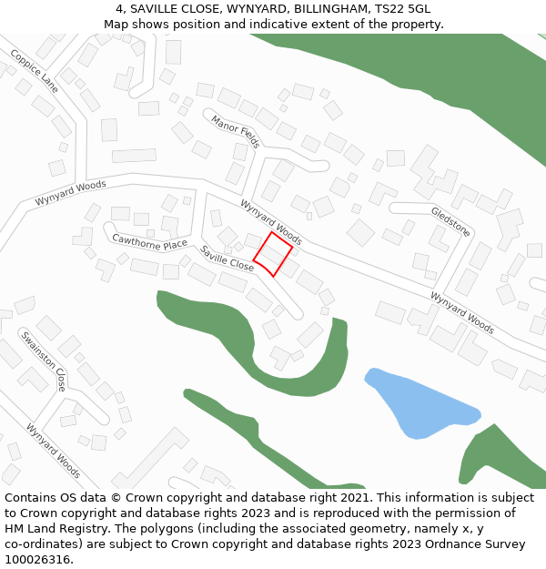 4, SAVILLE CLOSE, WYNYARD, BILLINGHAM, TS22 5GL: Location map and indicative extent of plot