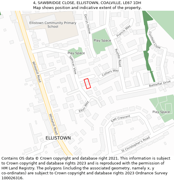 4, SAWBRIDGE CLOSE, ELLISTOWN, COALVILLE, LE67 1DH: Location map and indicative extent of plot