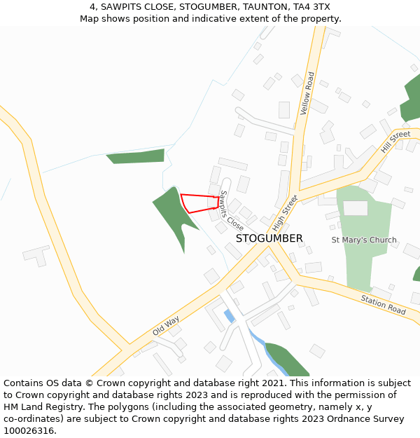 4, SAWPITS CLOSE, STOGUMBER, TAUNTON, TA4 3TX: Location map and indicative extent of plot